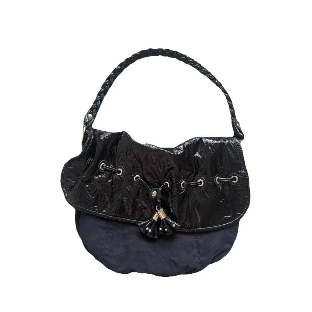 massini patent leather suede 90s Y2K‎ slouchy black hobo Braided handbag purse